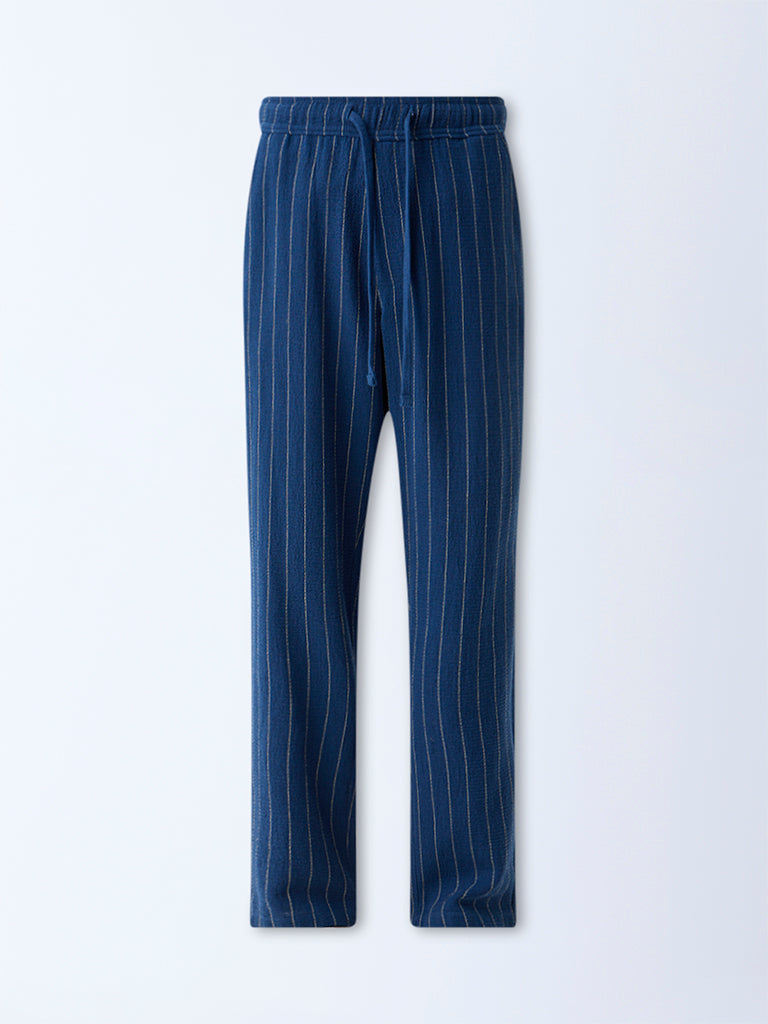 ETA Indigo Pinstriped Relaxed-Fit Mid-Rise Cotton Trousers