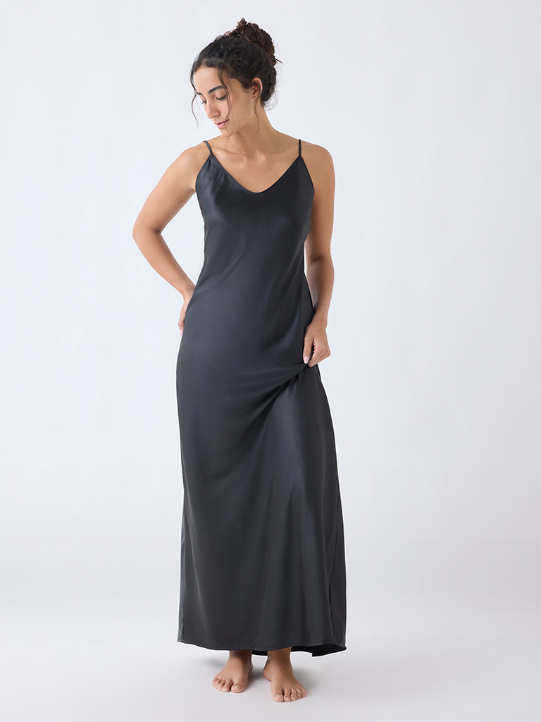 Wunderlove Black Satin Slip Dress