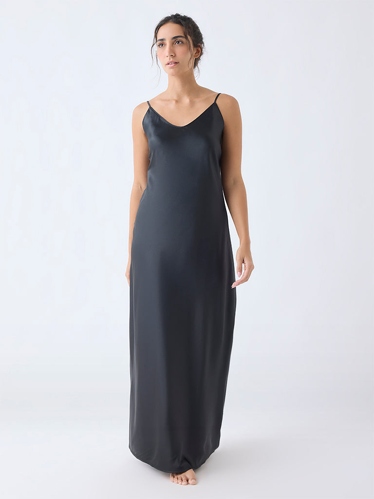 Wunderlove Black Satin Slip Dress