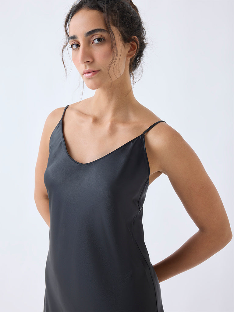 Wunderlove Black Satin Slip Dress