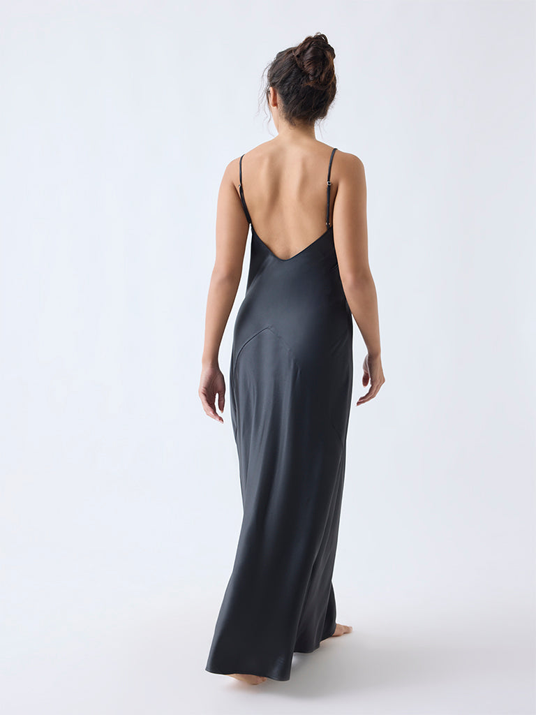 Wunderlove Black Satin Slip Dress