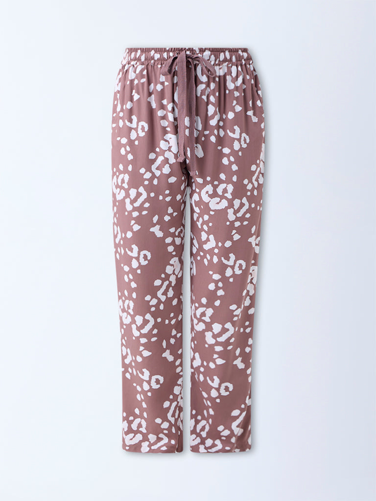 Wunderlove Dusty Brown Printed High-Rise Cotton Pants