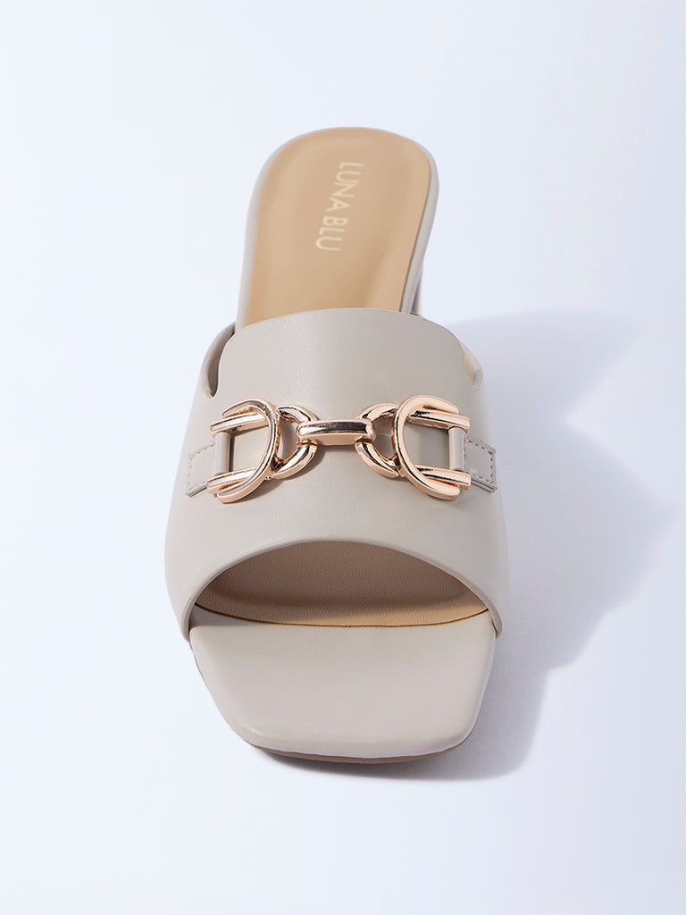 LUNA BLU Ivory Buckle-Detailed Heel Sandals