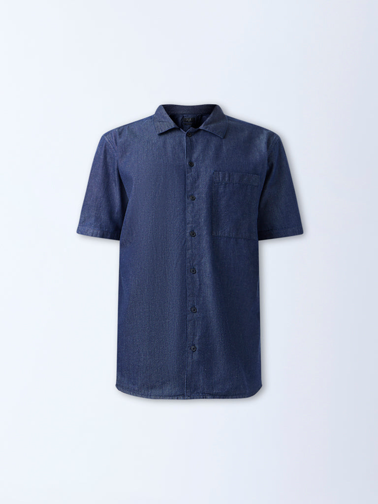 WES Casuals Navy Relaxed-Fit Denim Shirt