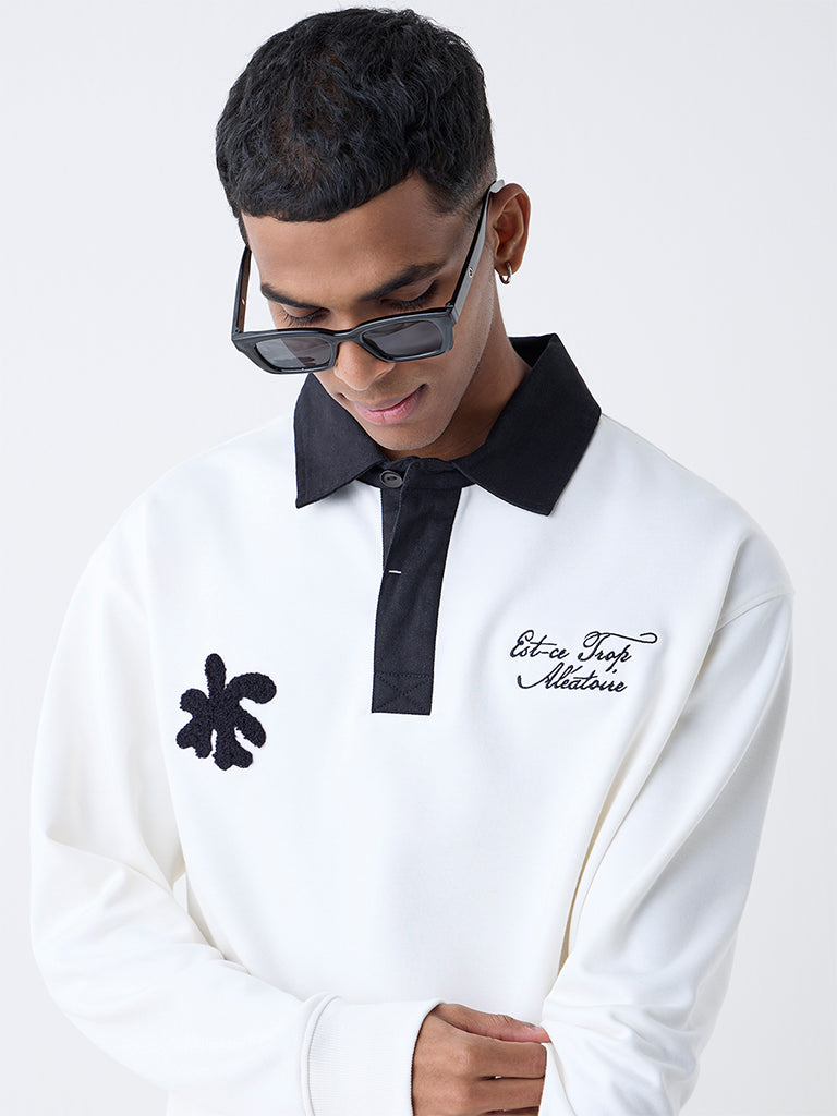 Nuon White Text Detailed Relaxed-Fit T-Shirt