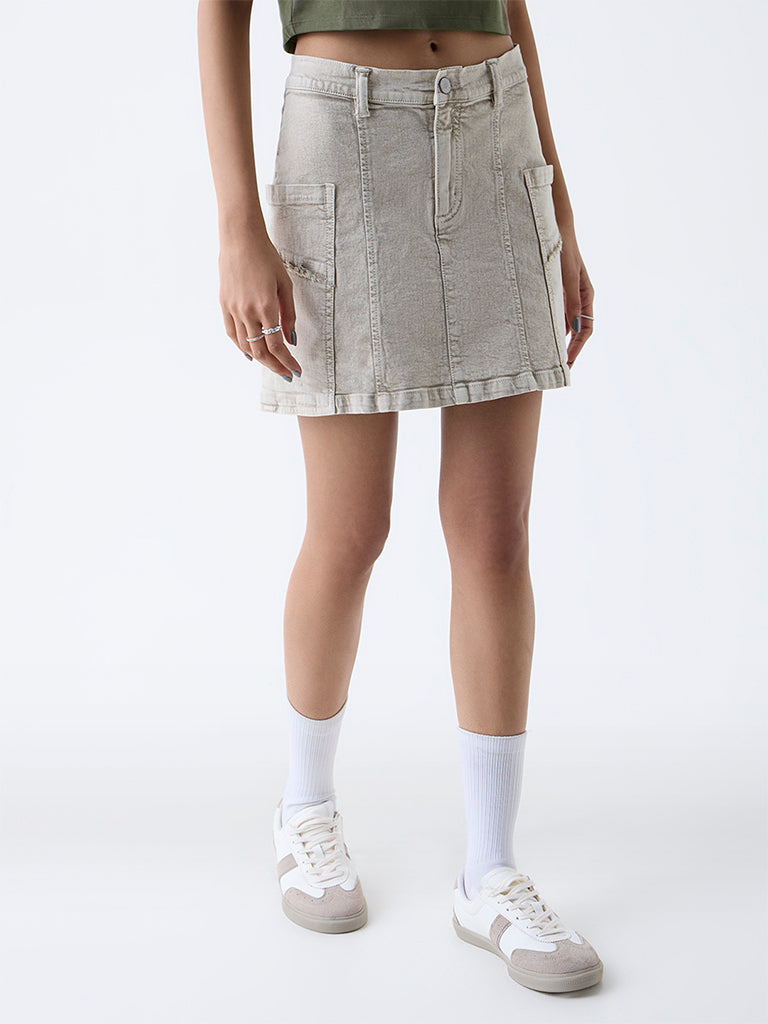 Nuon Beige High-Rise Denim Skirt