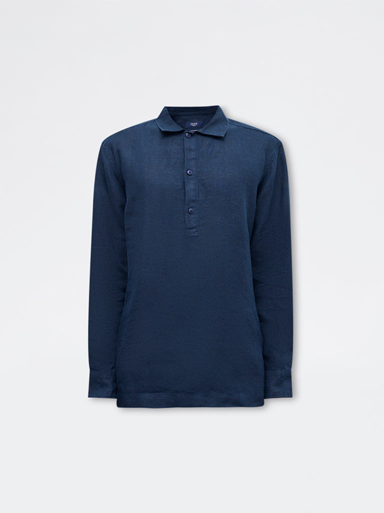 Ascot Navy Relaxed-Fit Linen Shirt