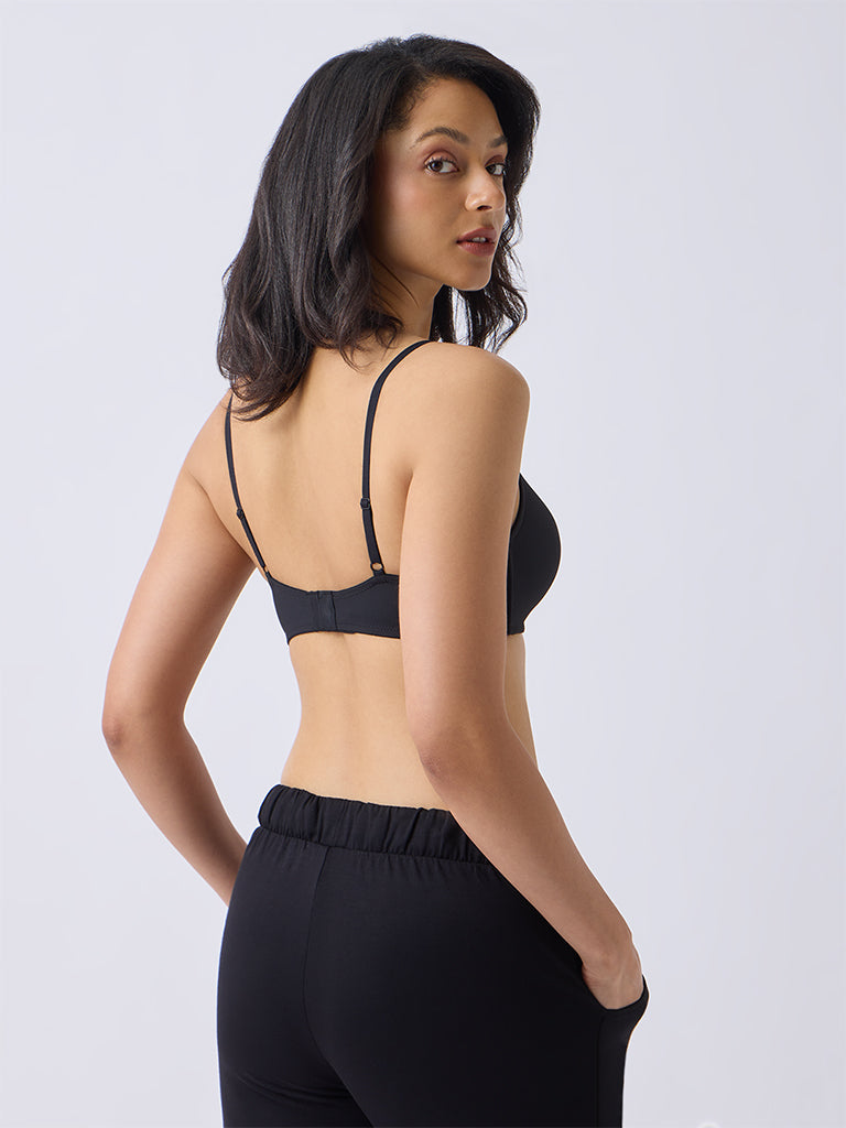 Wunderlove Black Ribbed Padded Bra