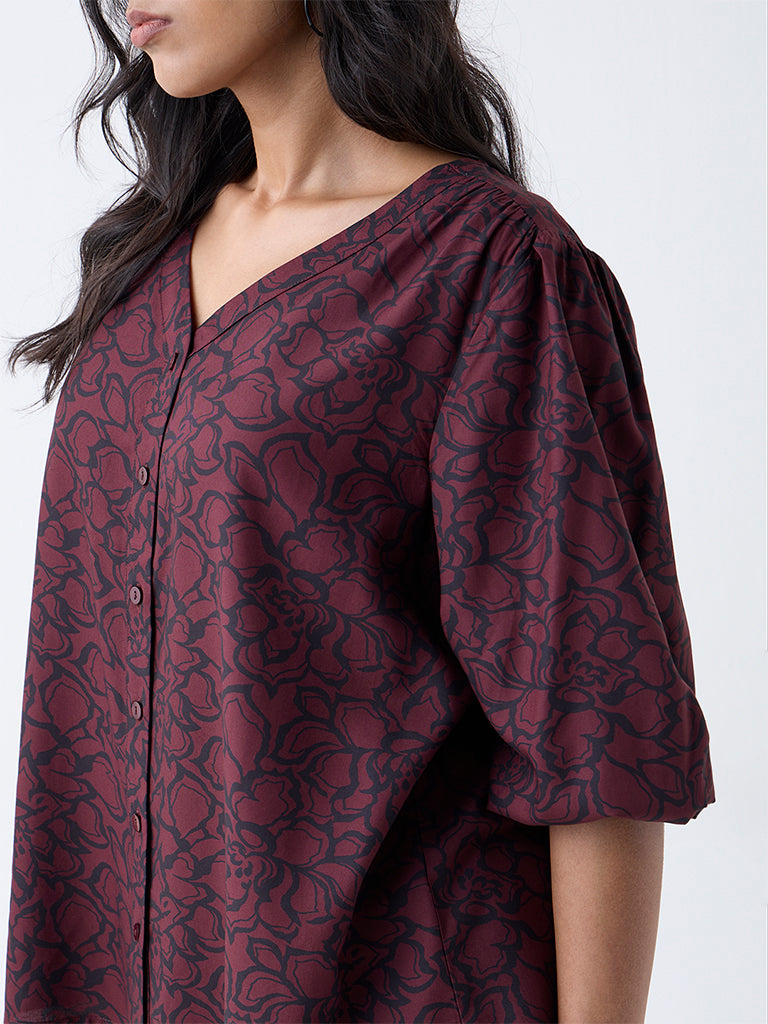 Gia Wine Printed Blouse