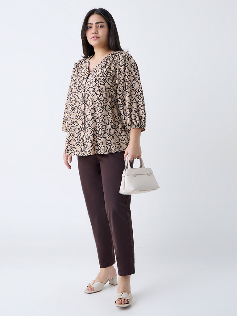 Gia Beige Floral Pattern Blouse