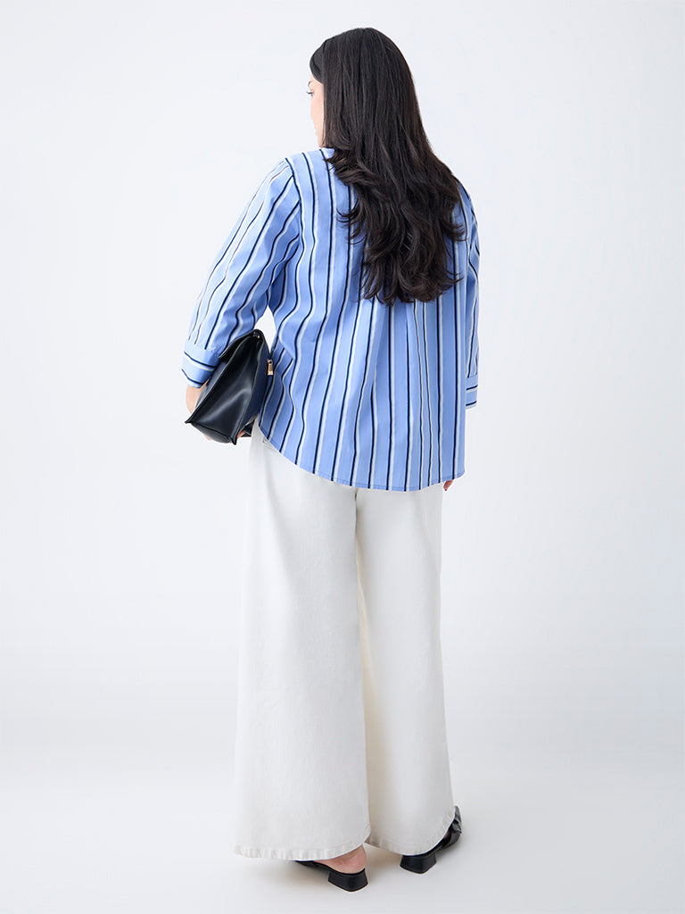 Gia Blue Striped Cotton Shirt