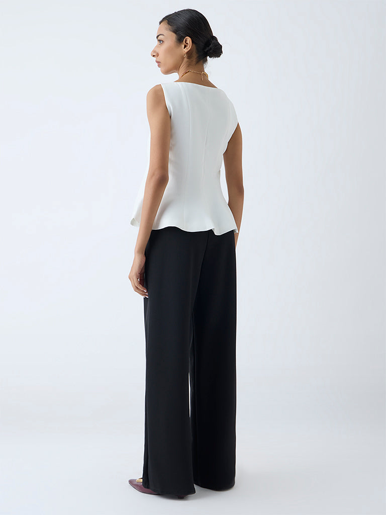 Wardrobe White Solid Peplum Top