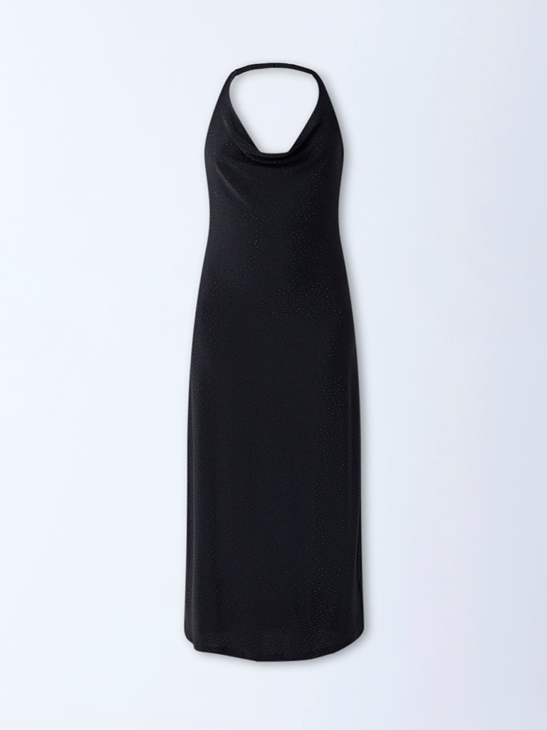 Wardrobe Black Embellished Cowl-Neck A-Line Dress