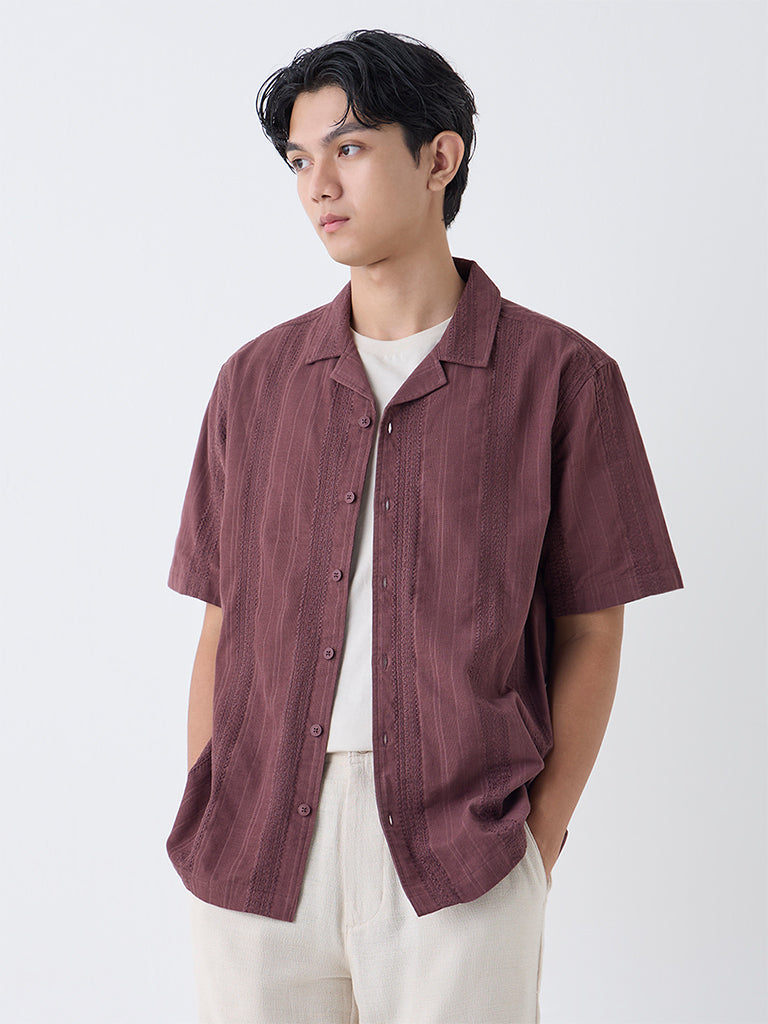 Buy ETA Burgundy Embroidered Relaxed-Fit Cotton Shirt from Westside Buy ETA Burgundy Embroidered Relaxed-Fit Cotton Shirt from Westside