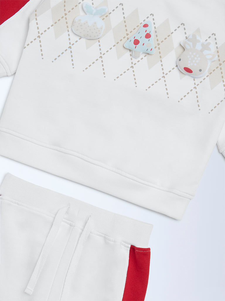 HOP Baby White Colour-Blocked Cotton Sweatshirt and Joggers Set