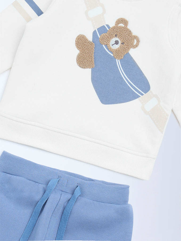 HOP Baby White Cotton-Blend Sweatshirt and Joggers Set