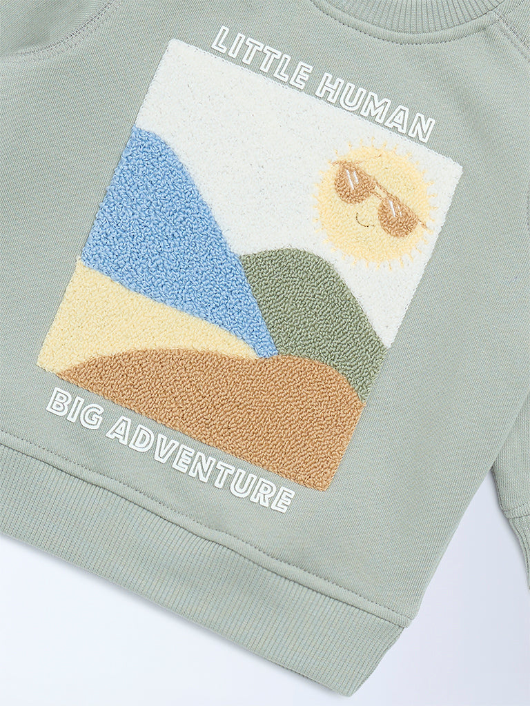 HOP Baby Boys Sage Embroidered Cotton-Blend Sweatshirt