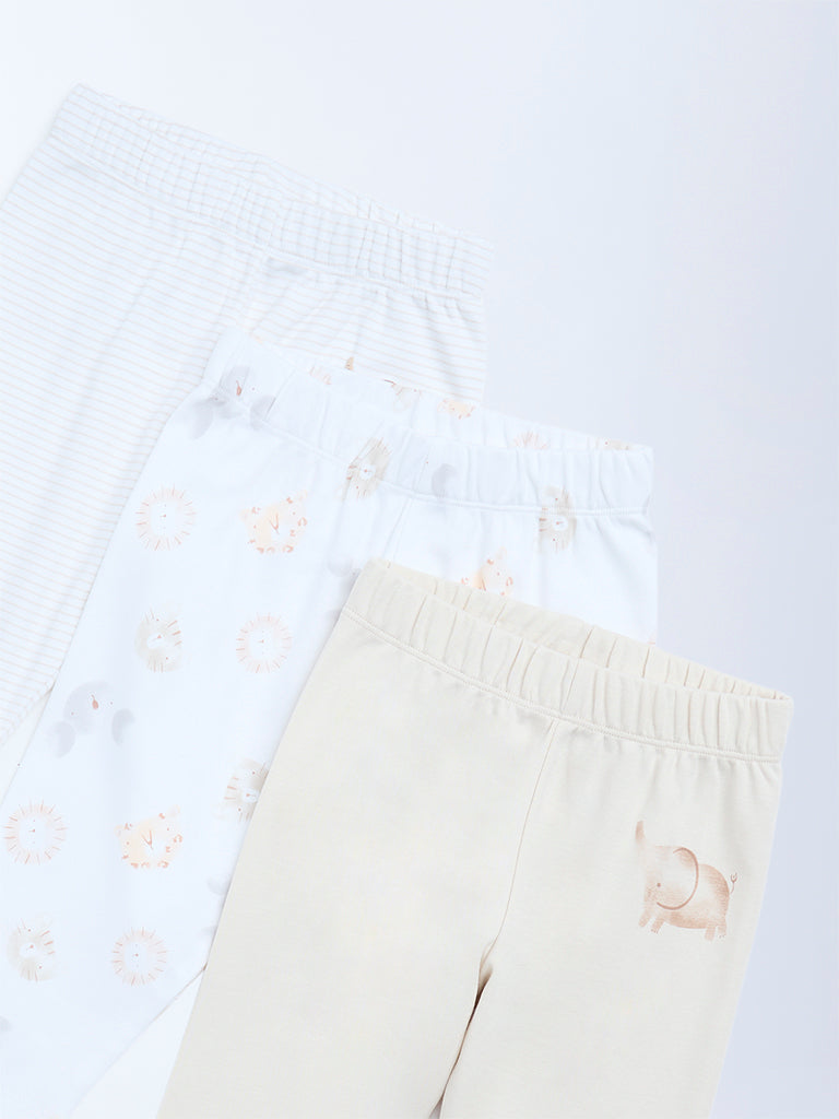 HOP Baby Boys Multicolour Mid-Rise Cotton Pants - Pack of 3