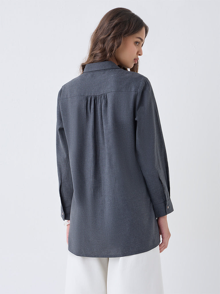 Utsa Charcoal Floral Embroidered Cotton Tunic