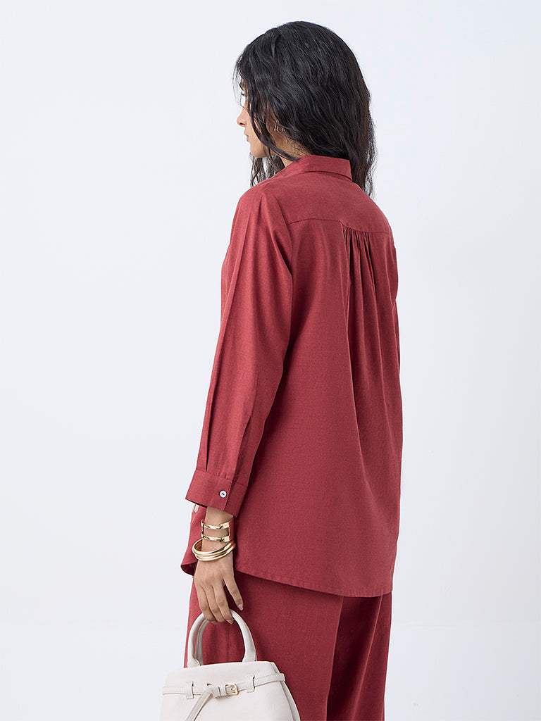 Utsa Rust Floral Embroidered Cotton Tunic