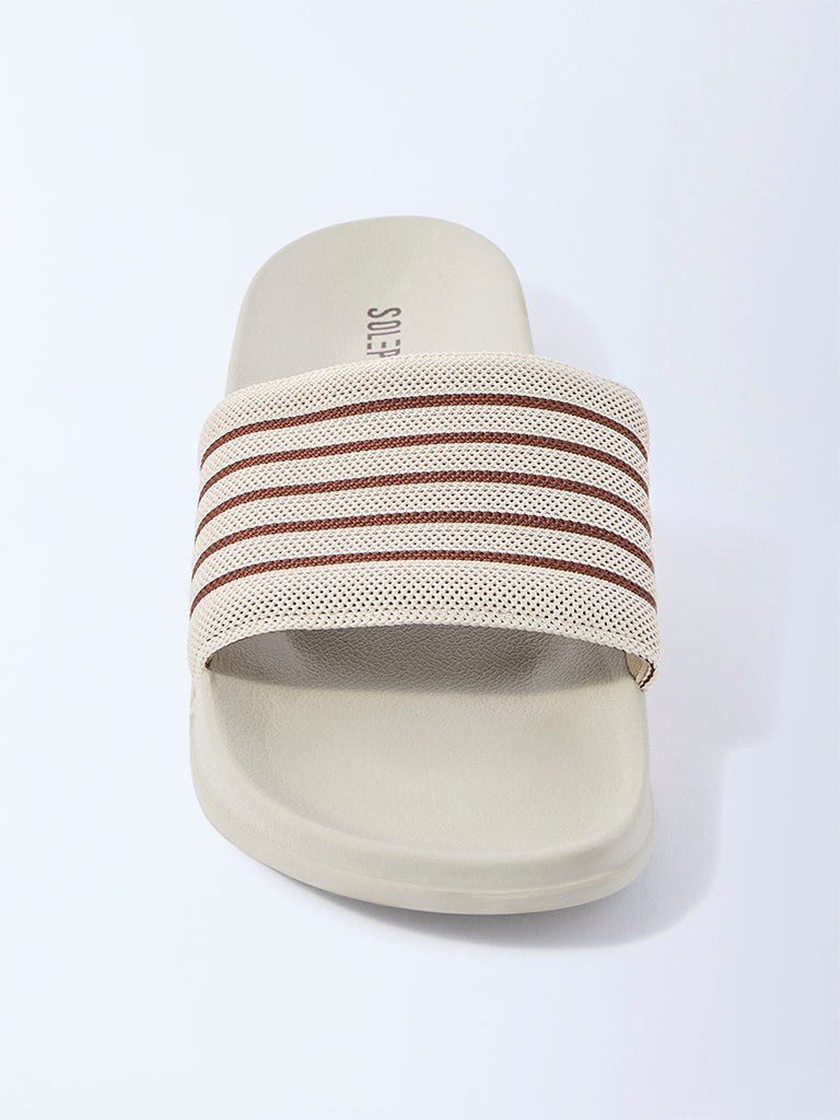 SOLEPLAY Ivory Stripe-Detailed Pool Slides