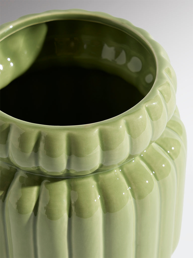 Westside Home Green Ceramic Striped Vase