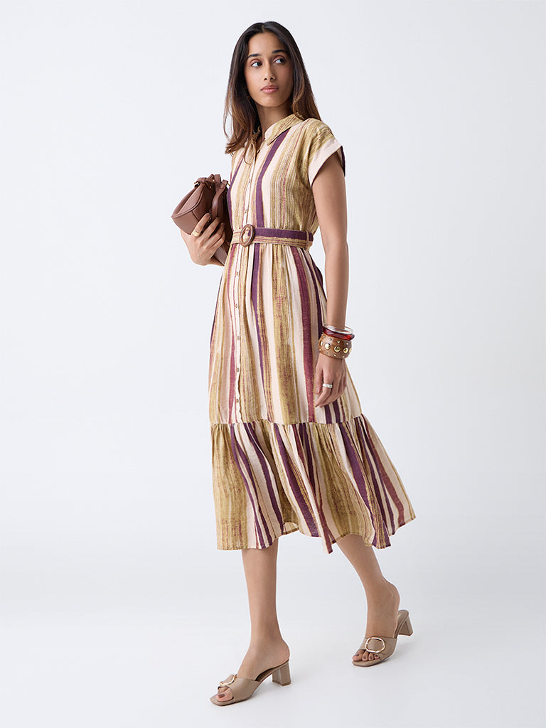 LOV Multicolour Striped Shirt Dress with Belt