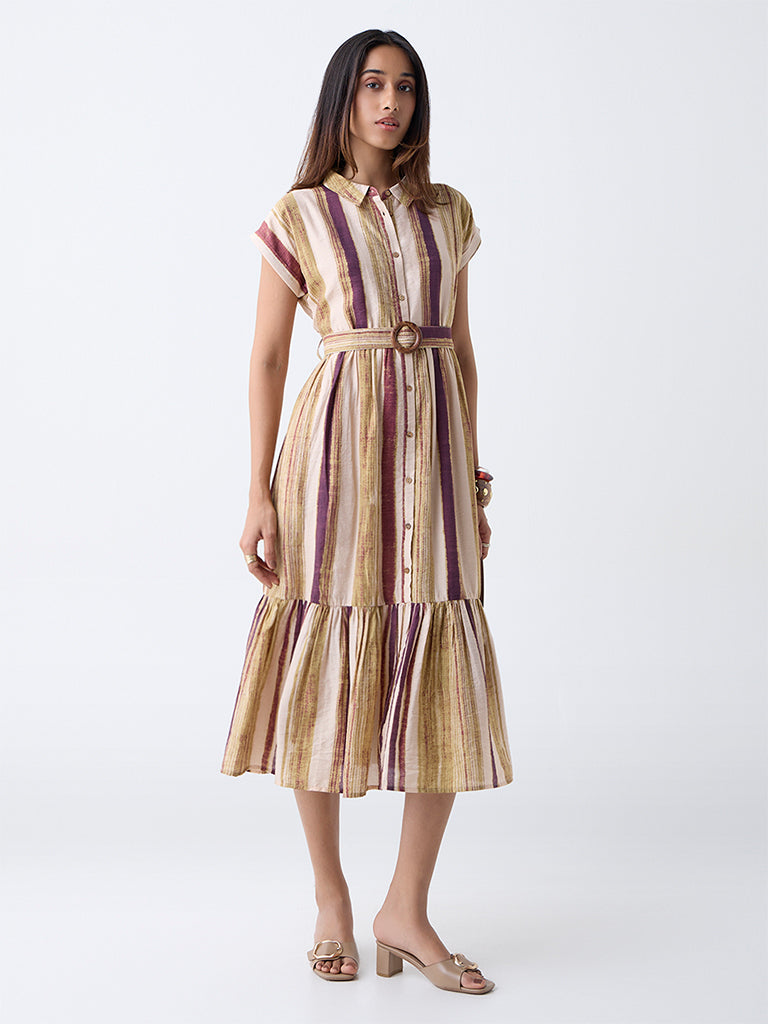 LOV Multicolour Striped Shirt Dress with Belt