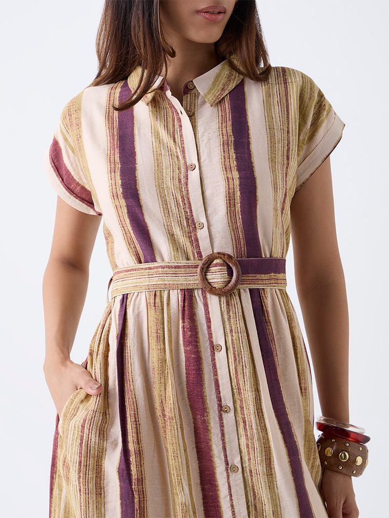 LOV Multicolour Striped Shirt Dress with Belt