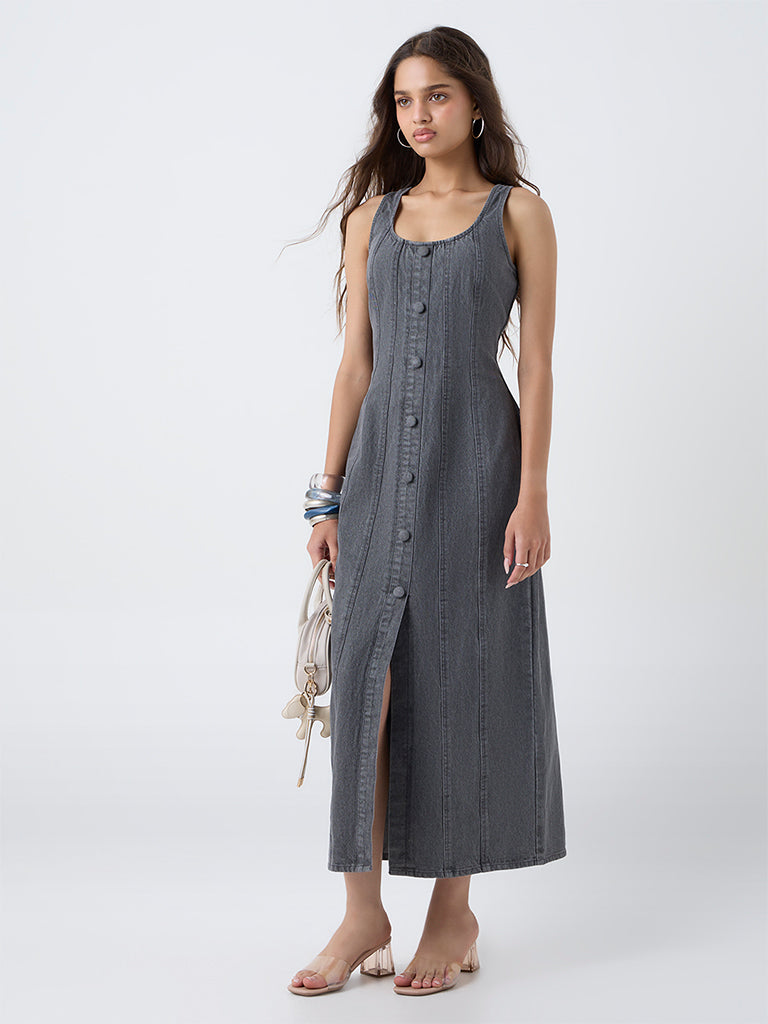 Buy LOV Grey Denim A-Line Dress from Westside