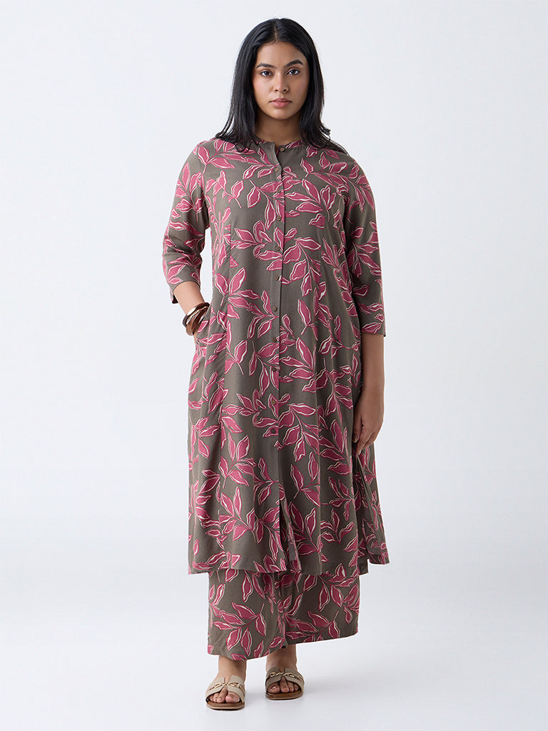 Diza Taupe Leaf Pattern Palazzos