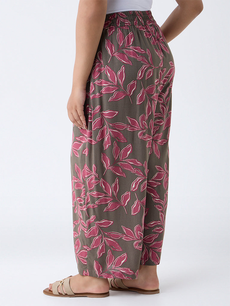 Diza Taupe Leaf Pattern Palazzos