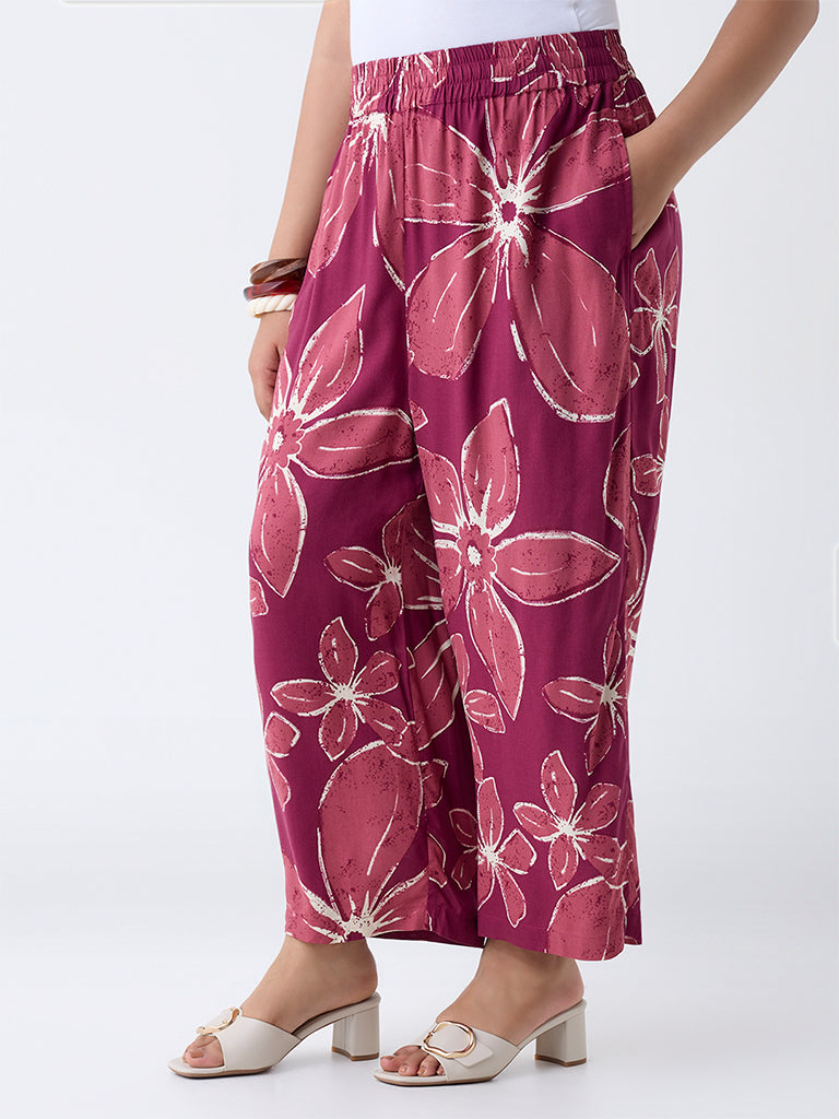 Diza Plum Floral Pattern Palazzos