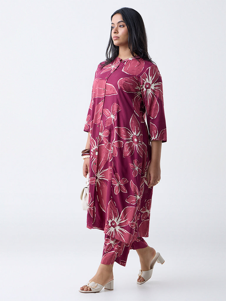 Diza Plum Floral Pattern Palazzos