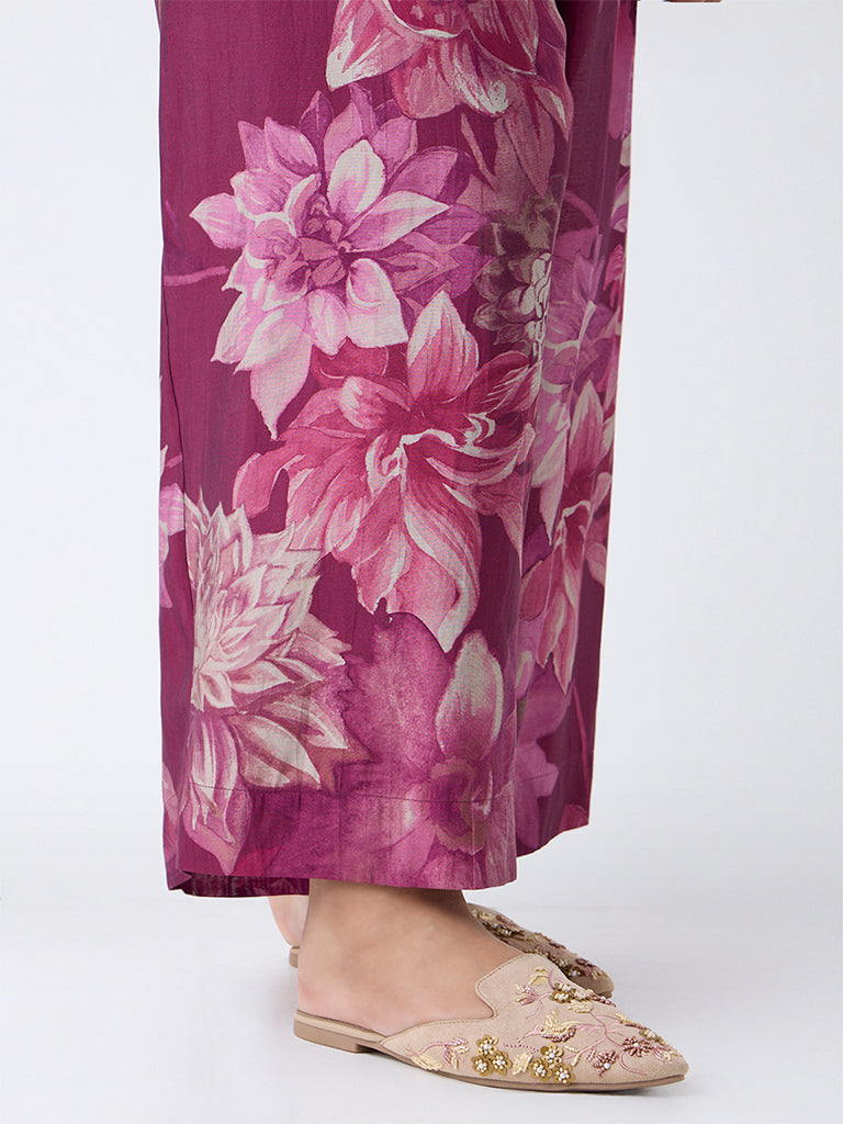 Diza Plum Floral Printed Palazzos