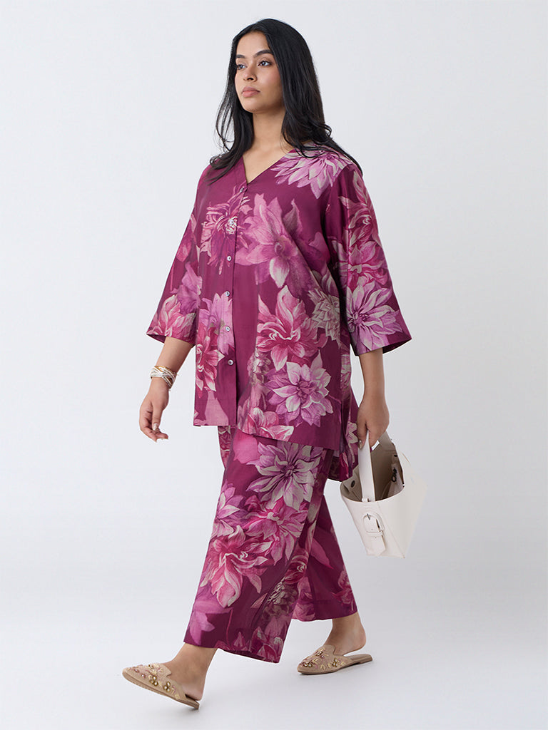 Diza Plum Floral Design Tunic