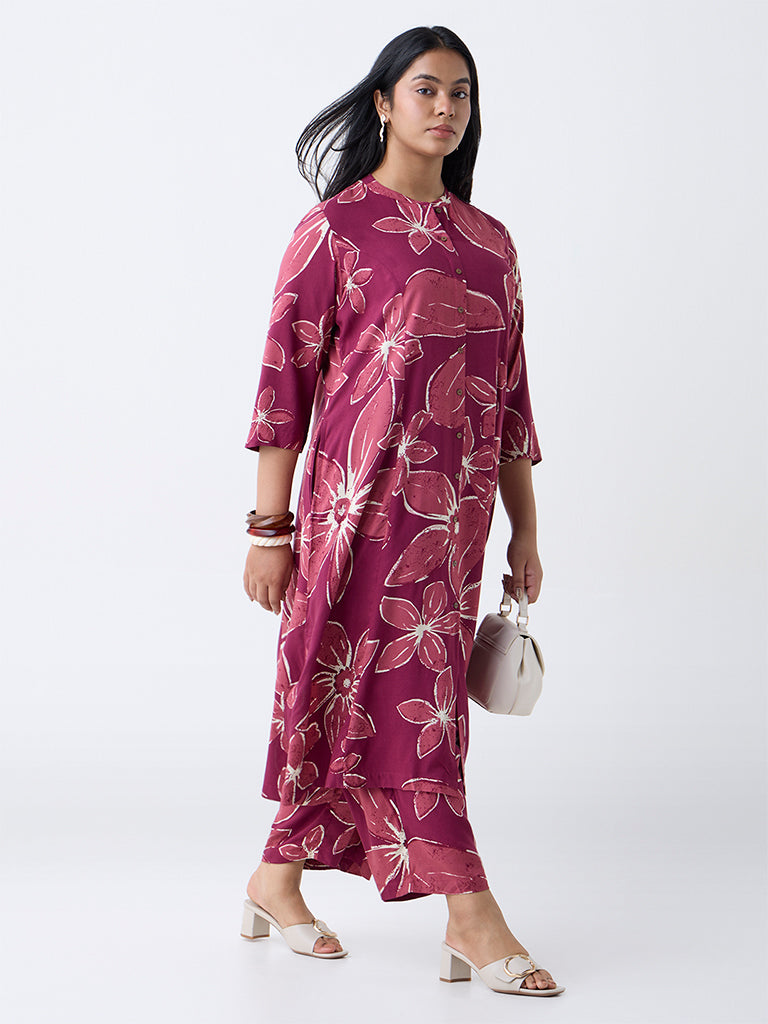Buy Diza Plum Floral Design A-Line Kurta from Westside