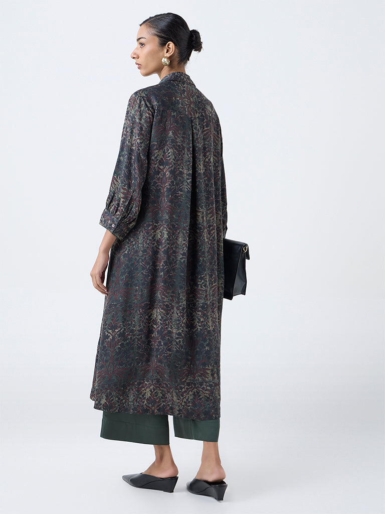 Zuba Dark Green Bagru Printed A-Line Kurta