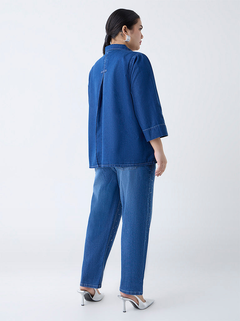 Gia Blue Diamante-Embellished Denim Shirt