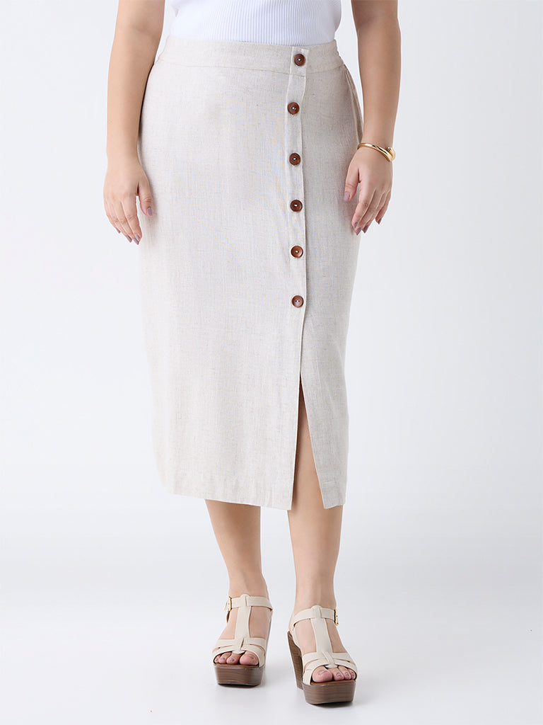 Gia Off-White High-Rise Midi Skirt