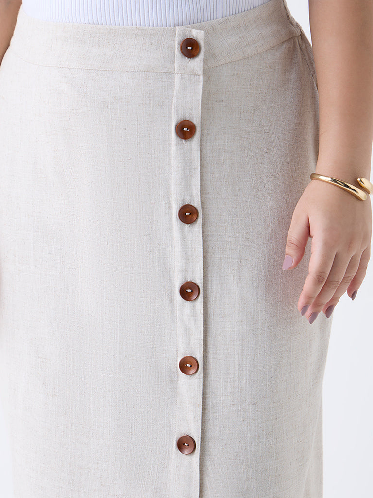 Gia Off-White High-Rise Midi Skirt