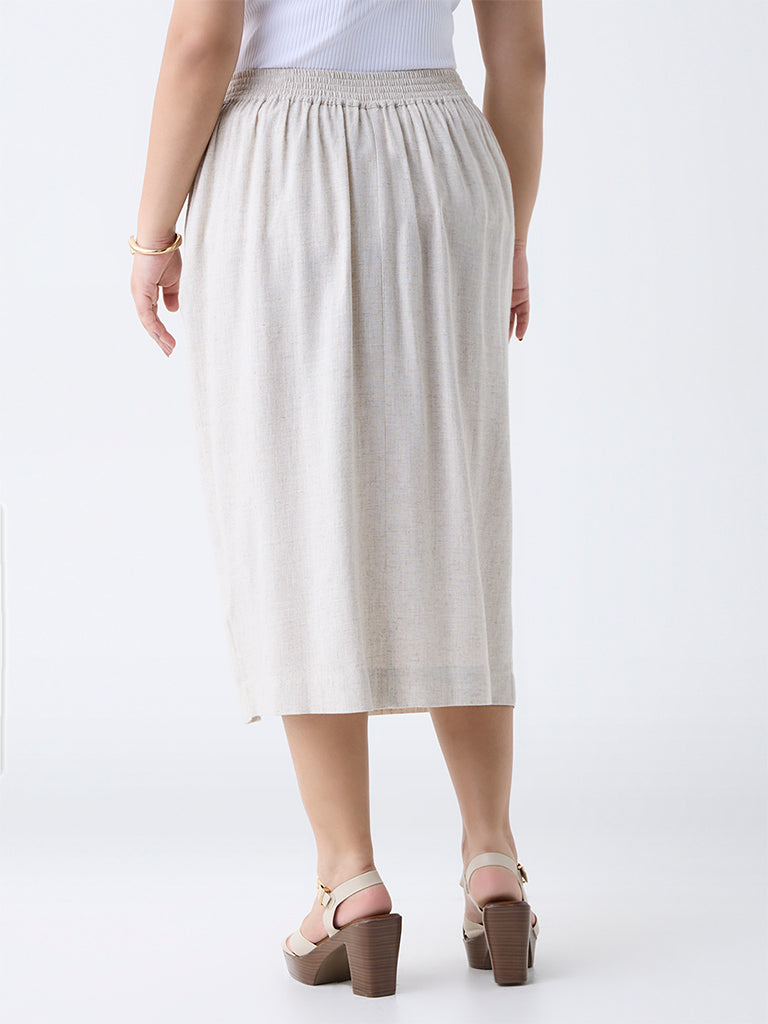 Gia Off-White High-Rise Midi Skirt