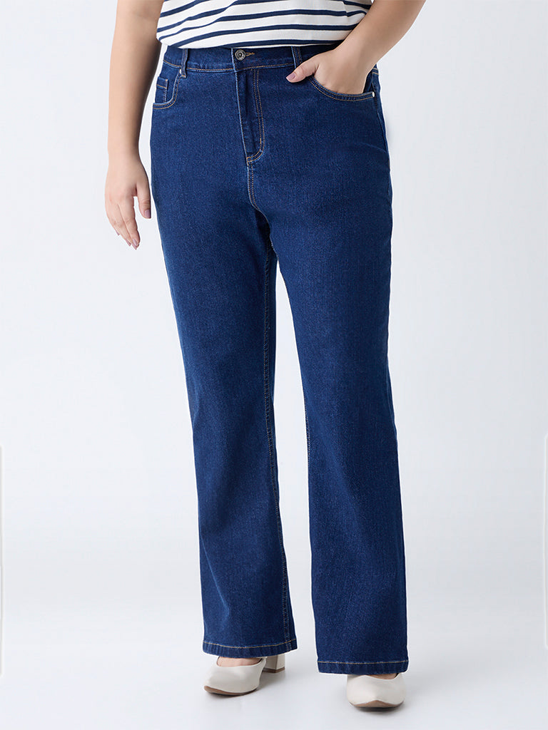 Gia Dark Blue Straight-Fit High-Rise Jeans