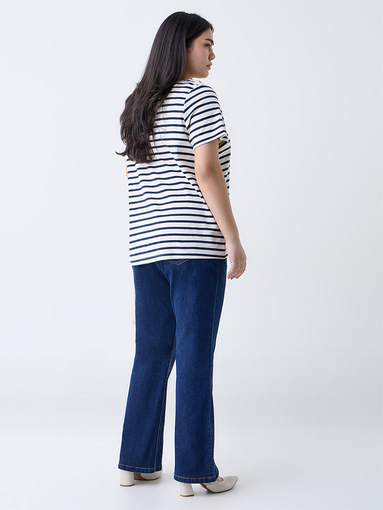 Gia Dark Blue Straight-Fit High-Rise Jeans