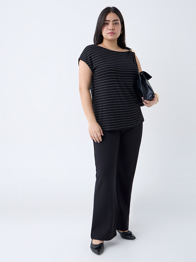 Gia Black Pinstriped Top