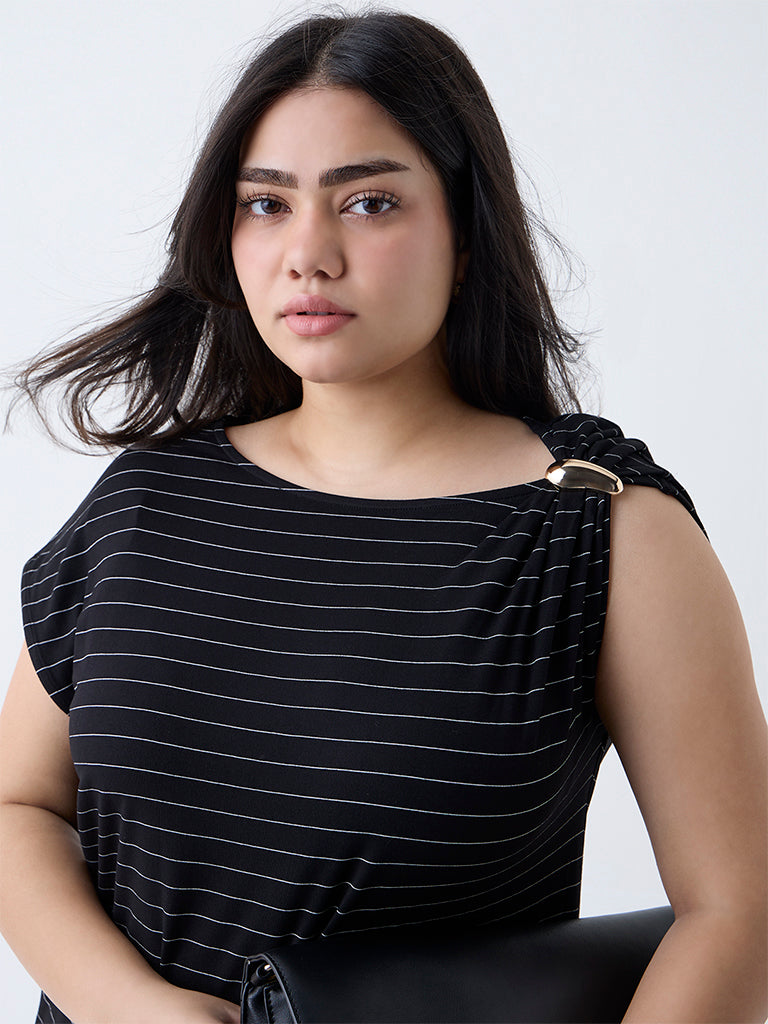 Gia Black Pinstriped Top