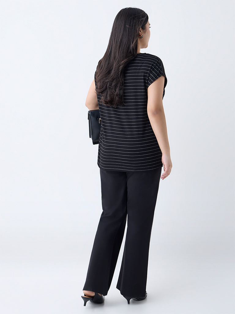 Gia Black Pinstriped Top