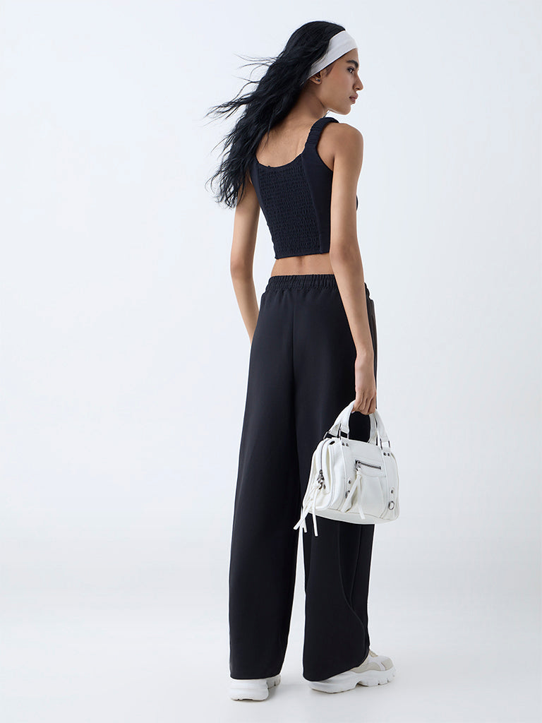 Studiofit Black Striped Cotton-Blend Top