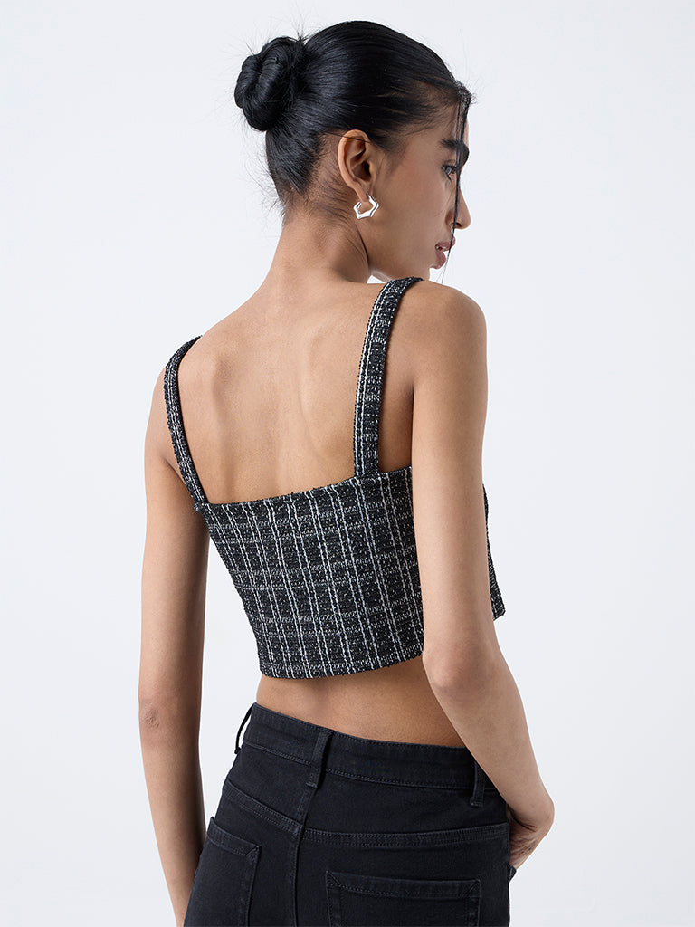 Nuon Black Checkered Tweed Top
