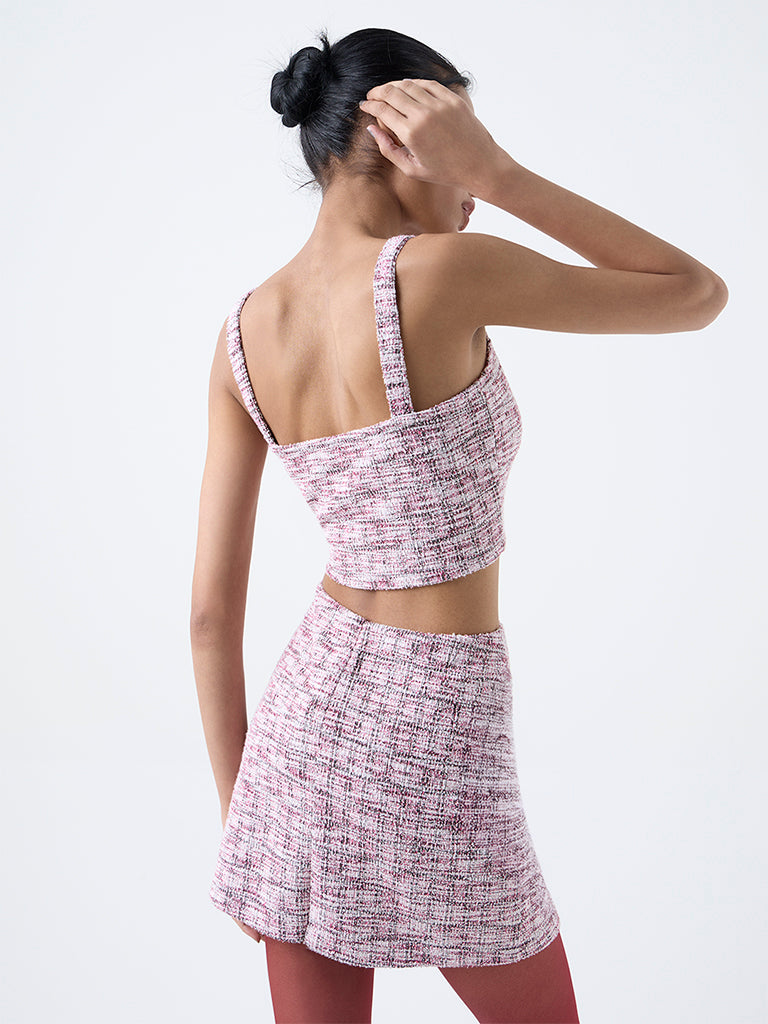Nuon Pink Checkered Tweed Top
